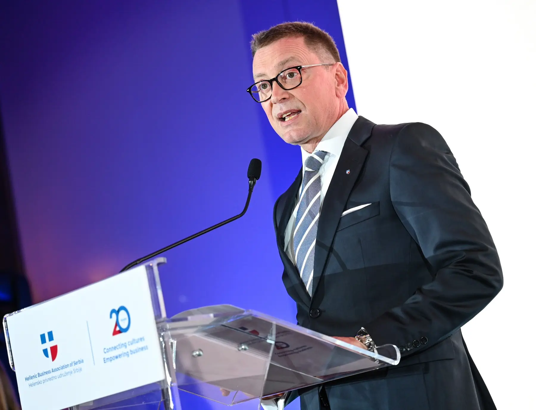 Nikos Sliousaregko speaking as President of the Hellenic Business Association of Serbia